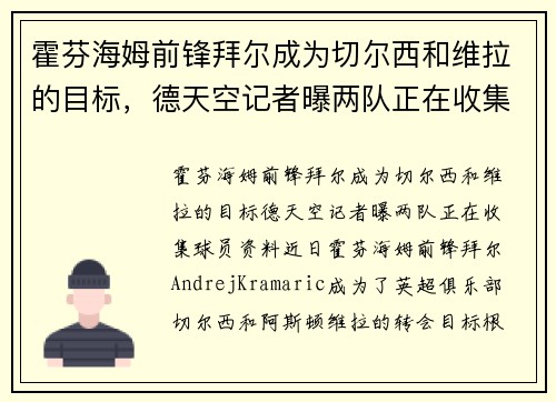 霍芬海姆前锋拜尔成为切尔西和维拉的目标，德天空记者曝两队正在收集球员资料